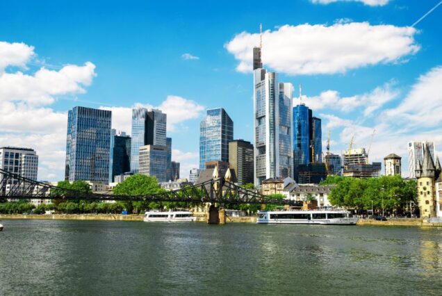 Frankfurt skyline and skyscrapers along the Main river, Germany