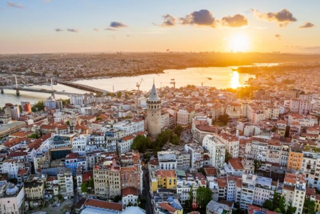 Istanbul aerial view sunset